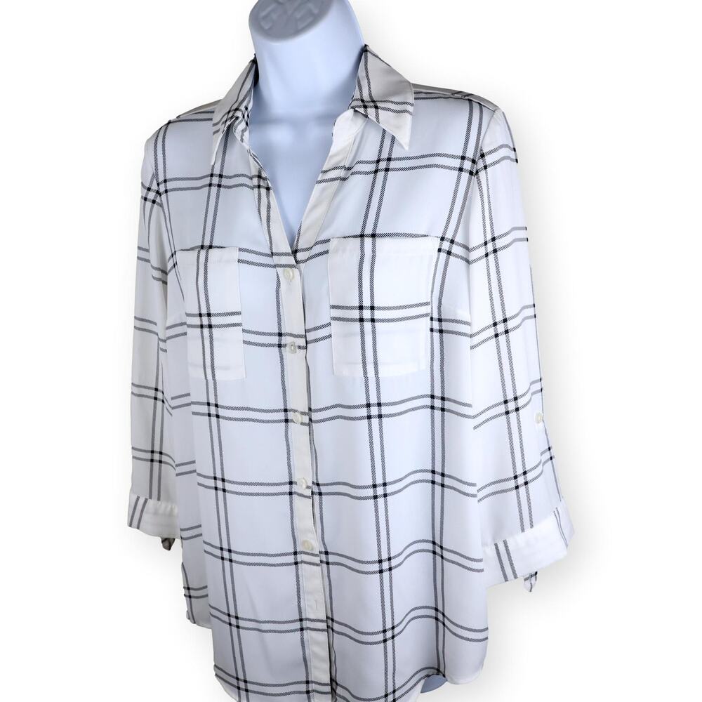 Fortune + Ivy Black White Plaid Button Blouse M